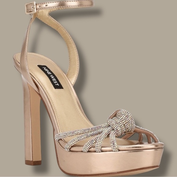 NWOT Nine West ‘Wowzz Platform Dress Sandals’ in “Bronze Crystal” Size 11 - Picture 1 of 16